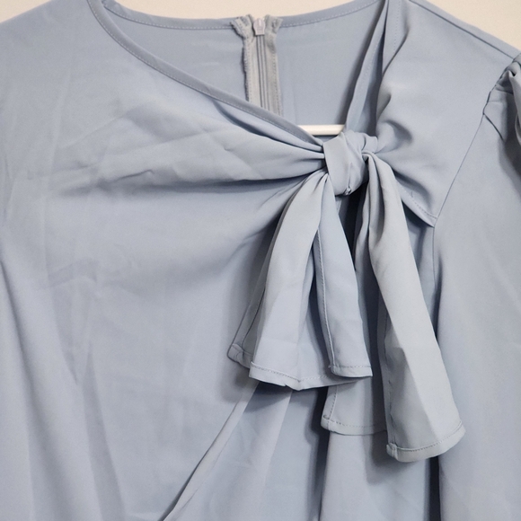 🛍HALARA Tie Neck Puff Long Sleeve Back Zipper Flowy Midi Work Dress,Large - Picture 13 of 16